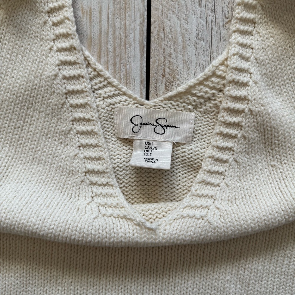 Cream Ribbed Cotton Blend Knit Sleeveless V-Neck Vest - Picture 2 of 5